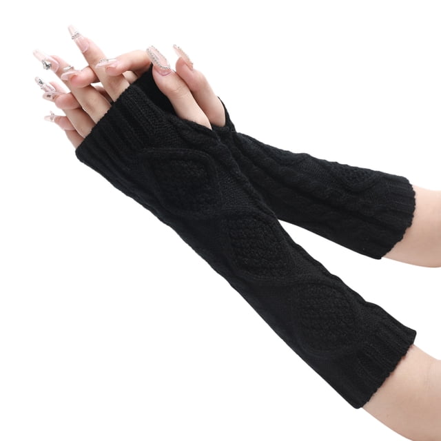 Breezora Gants de Textos pour Femmes Thermiques Doux Extensibles Design Sans Doigts Motif Chic Réchauffe-Bras Noir