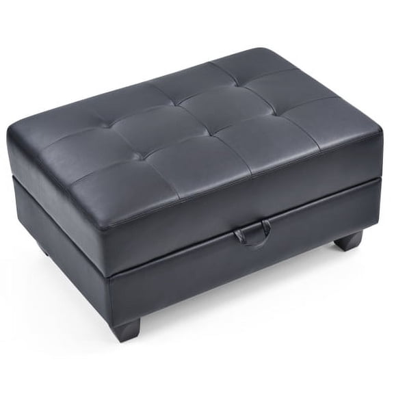 Cterwk Modern Upholstered Ottoman with Wood Frame, PU Leather Footrest for Living Room, Office, Bedroom, Black