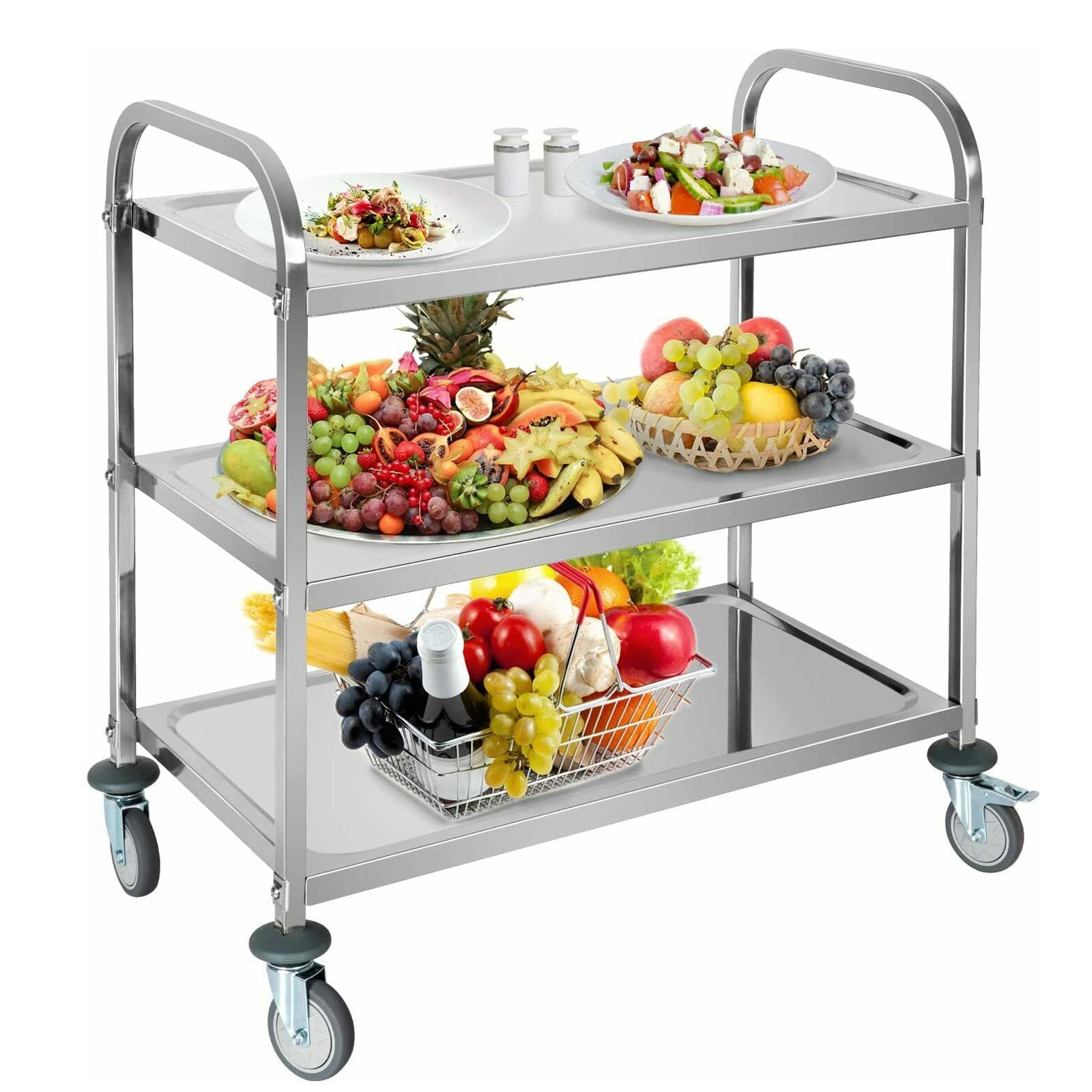 Rocita 3Tier Stainless Steel Utility Cart with Wheels Kitchen Trolley