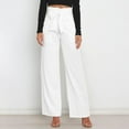 thumbnail image 4 of AWXNJUX Women Large Size Casual Pants Polyester Loose Cropped Pants Wide Leg Pants (White,L), 4 of 7