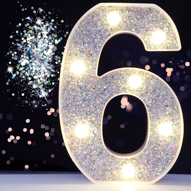 Marquee Light Numbers Pooqla, LED plateada, funciona con pilas