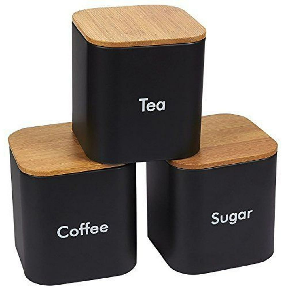 Kitchen Canister Set 3Piece Coffee, Sugar, and Tea Storage Container Jars with Bamboo Lids