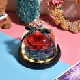 thumbnail image 2 of Rosa eterna en una elegante cúpula de cristal, con luz LED a base de pino, flor preservada, regalo navideño, decoración de mesa, rosa roja, 2 of 5