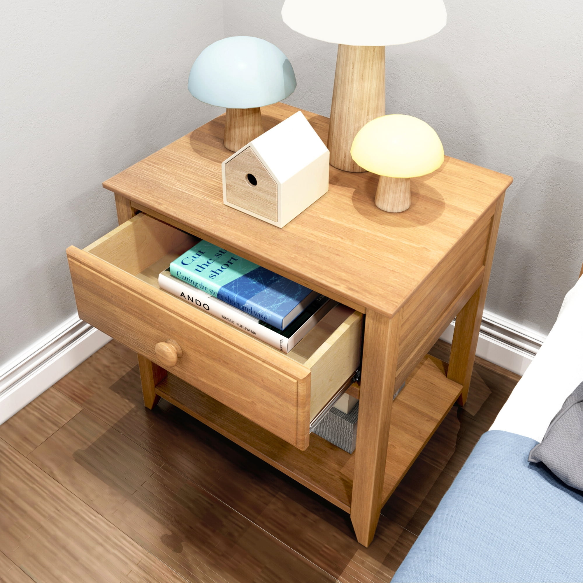 Max & Lily Nightstand with Storage Drawer, Small Solid Wood Bedside, Side Tables for Bedroom