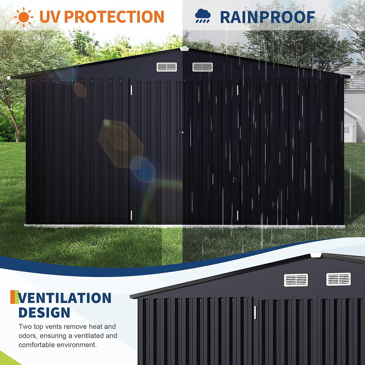 8x10 FT Metal Storage Sheds Outdoor,Metal ToolShed with Lockable Door,Metals Yard Sheds MetalGarden Shed Kit,Metals Utility Sheds Buildings with Air Vent for Backyard Garden Patio Lawn,ship in 2 boxes