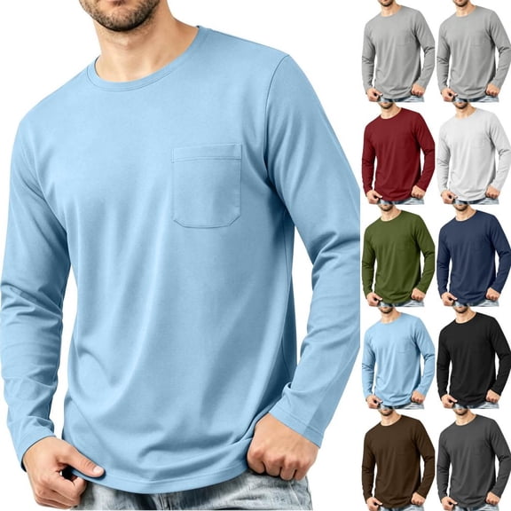 Bxsruta Men's Long Sleeve T Shirt Crew Neck Pocket Tee Casual Everyday Work Tops