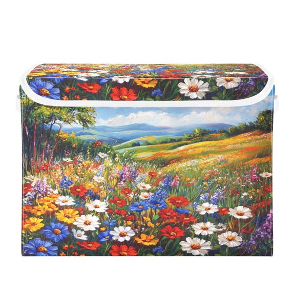 Storage Box With Lid 16.5x12.6x11.8In Foldable Stacked Household Storage Box Beautiful Flower World