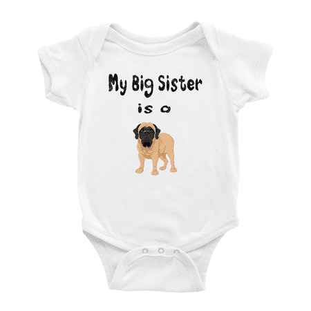 

My Big Sister Is A Mastiff Dog Cute Baby Clothing Bodysuits Boy Girl Unisex