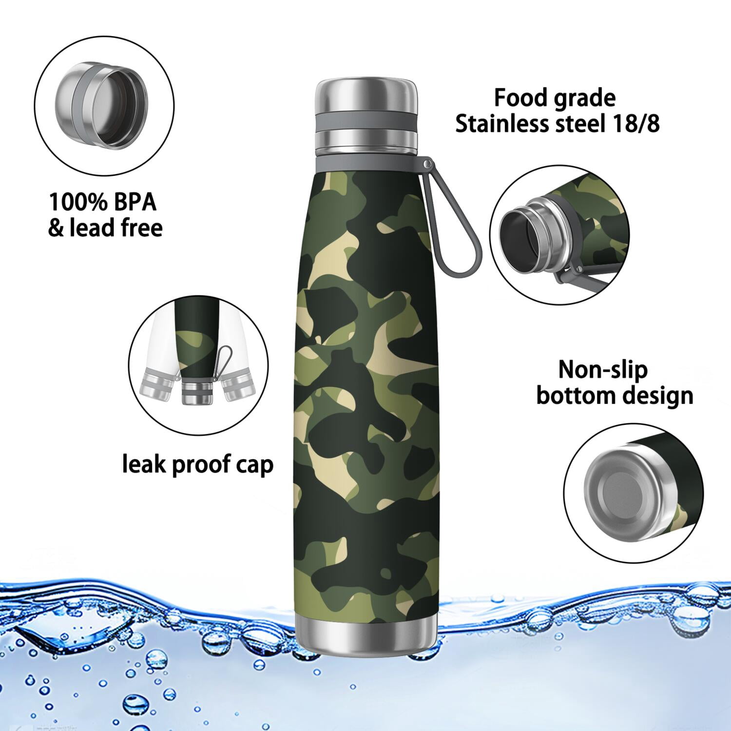 29oz Insulated Water Bottle with Tea Infuser, Stainless Steel Travel Mug, Camouflage Print