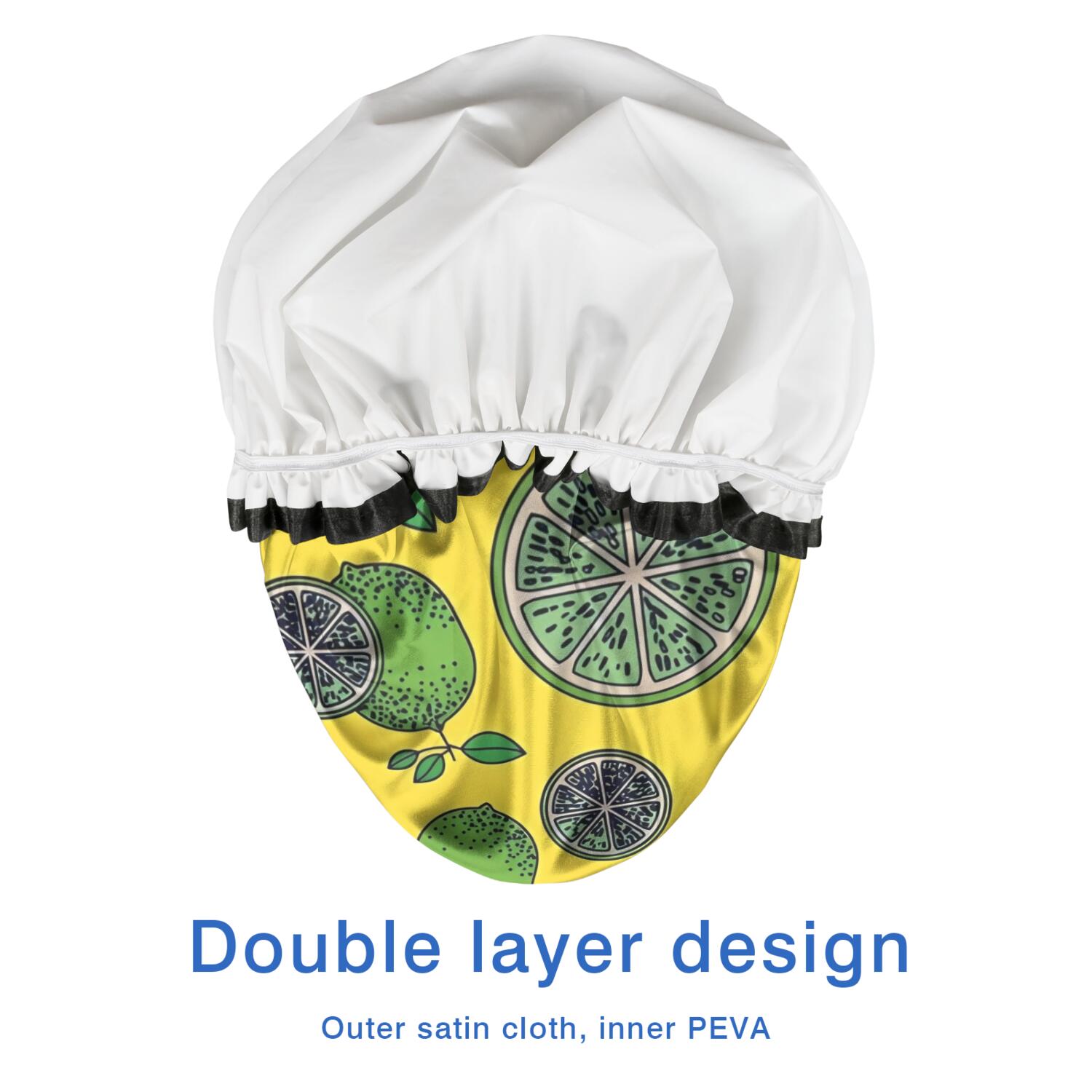 Shower Caps,Green Lime Slices Yellow Pattern Waterproof Shower Cap for Women 4 Pieces,Double Reusable Hair Cover for Shower PEVA Elastic Stretch Hem