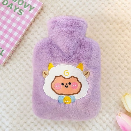 Household Warm Belly Reusable Cartoon Plush Water Heating Pad Hot Water Bottle Bag Hand Warmer Heat Pack PURPLE