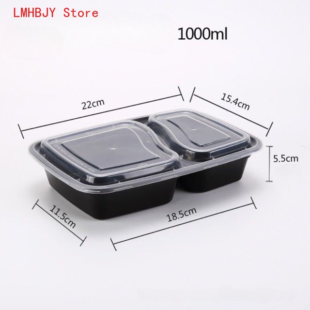 5/10/20pcs Lunch Box 3 Compartment Food Storages With Lids Disposable Leak Proof Bento Box Storage Kitchen Accessories 2 grid black 20pcs