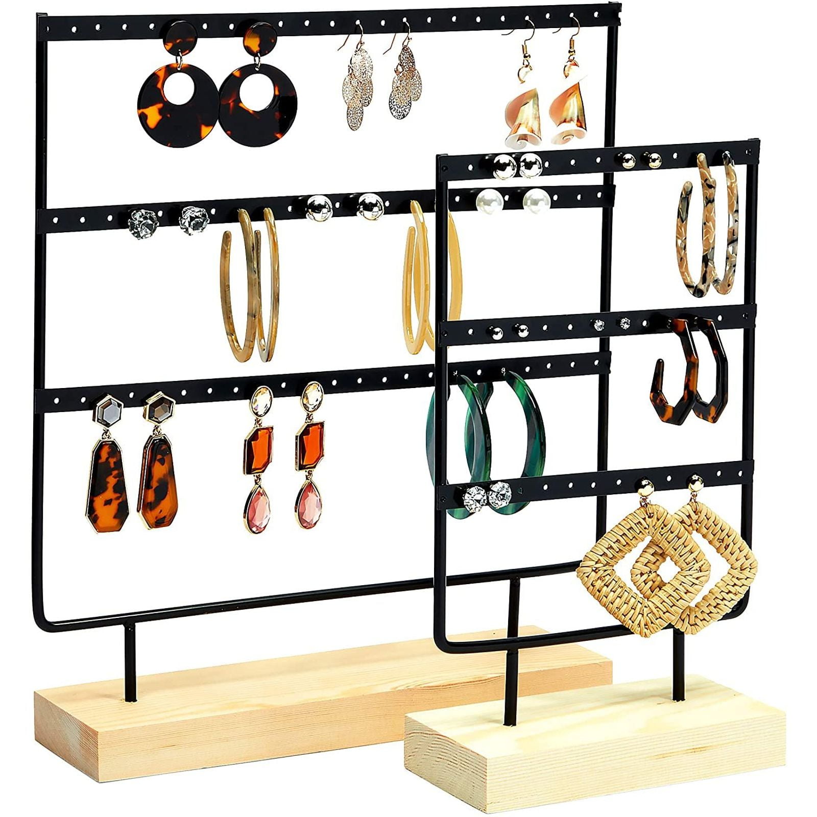 Set of 2 Black Metal Necklace Earring Jewelry Displays 