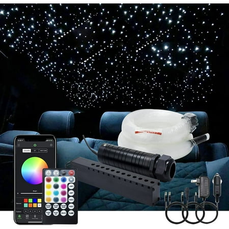 

6W Car Home App Control+Music Mode+Meteor Effect Fiber Optic Lights Star Ceiling Light Kit Rgbw Sound Sensor Light Source+Mixed Fiber Cable 430Pcs(0.75+1+1.5Mm)9.8Ft/3M+28Key Musical Remote