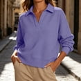 thumbnail image 4 of ABSUYY Relaxed Fit Polo Neck Waffle Knit Pullover, Purple Womens Long Sleeve Casual Daily Top,Size 2XL, 4 of 9