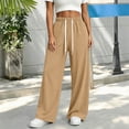 thumbnail image 2 of Women's Wide Leg Pants, Mid Rise Loose Pants with Elastic Waist, Drawstring and Pockets, Hiking Jogging Work Wear | VerBelle,Khaki 2XL, 2 of 8