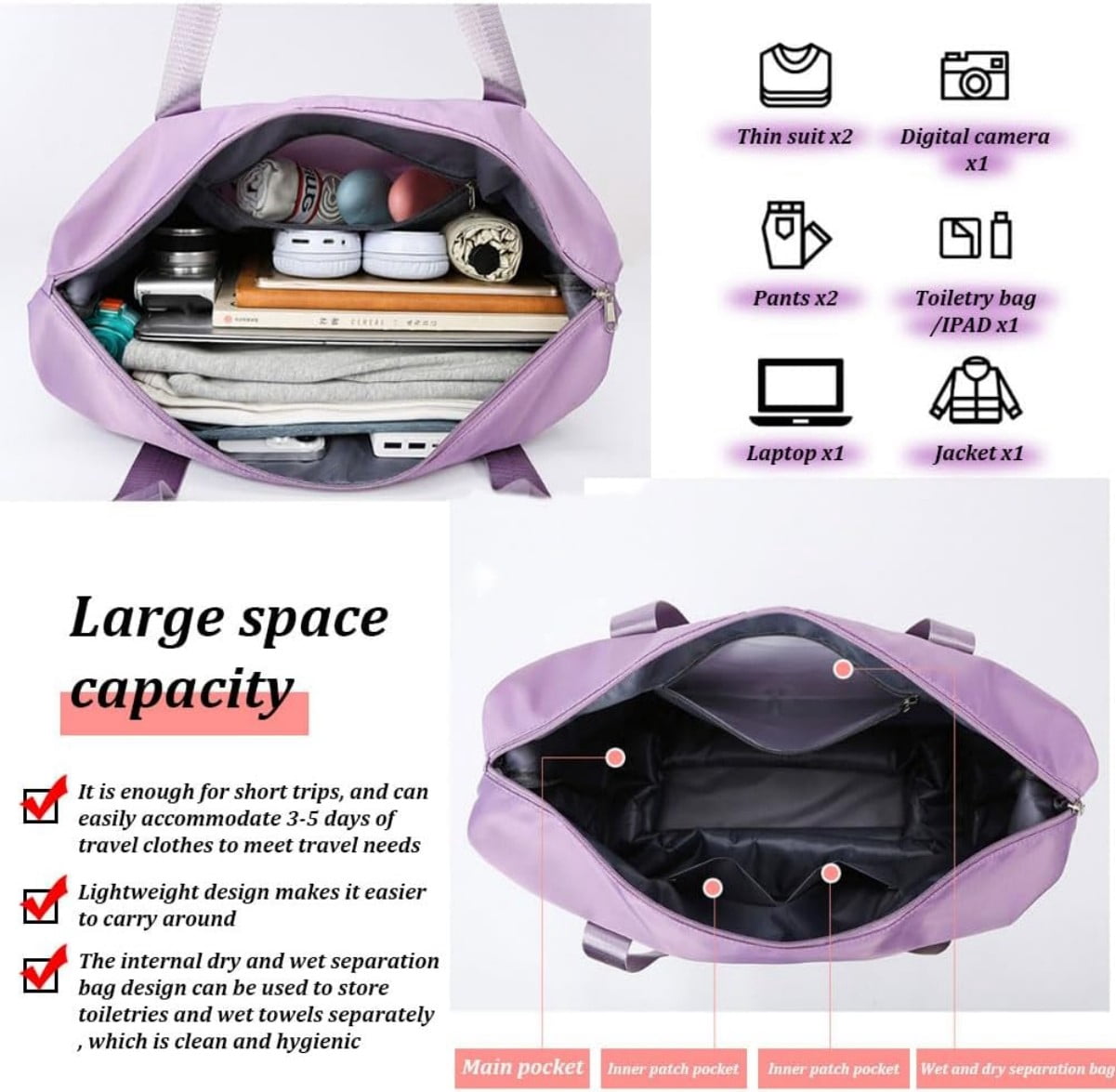Duffle Bag, 26" Expandable Rolling Lightweight Wheeled Spinner Suitcase Luggage, Wheelbag Duffel Travel Bag Large Capacity for Women Men, Blue