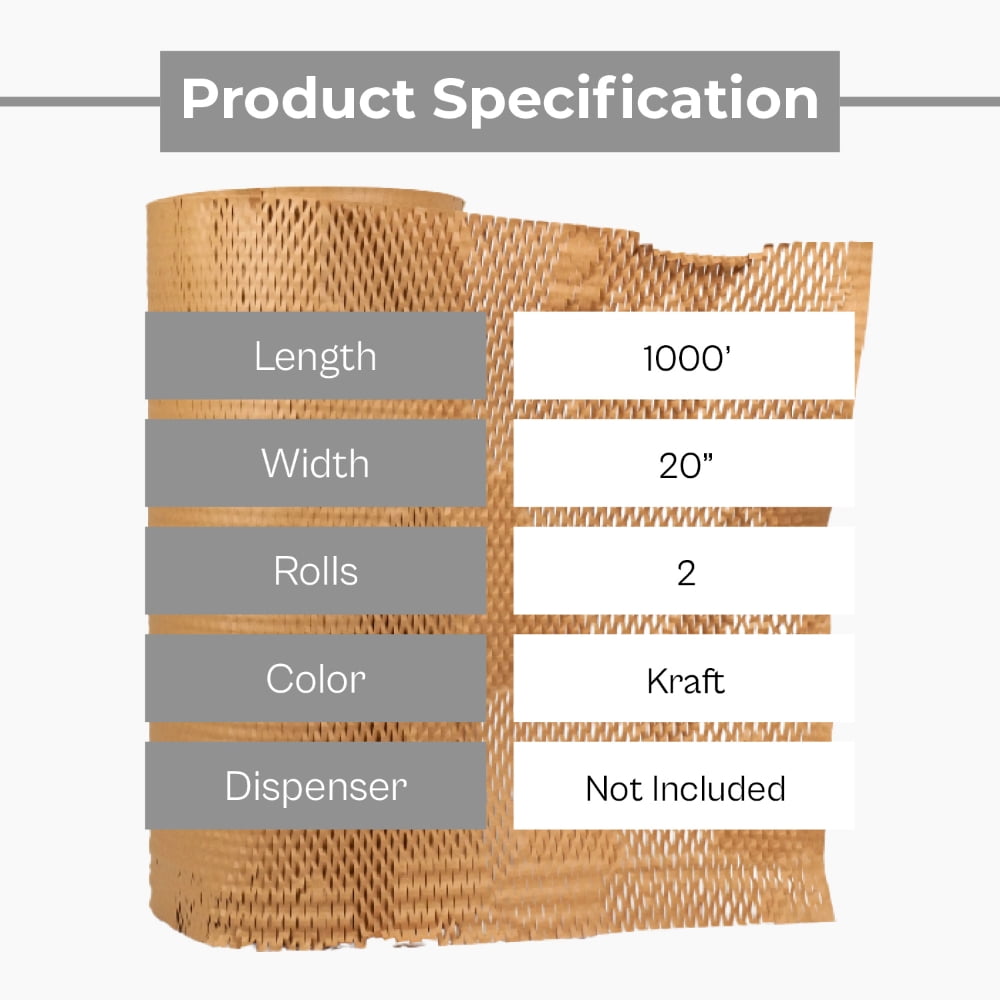MMBM 2 Rolls Cushioning Wrap Paper, 20" x 1000' Eco Friendly Recyclable Kraft Die-Cut Wrapping Paper, Honeycomb Packing Paper for Moving