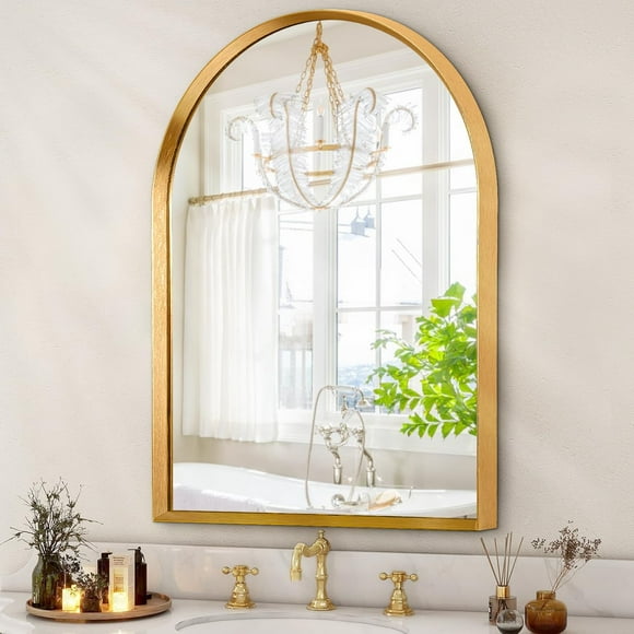 ERDS-Arched Wall Mirror, Arch Bathroom Mirror, for Vanity Living Room Bedroom Mantel Entryway Hallways Home Decor Aluminum Alloy Frame Large 28"x20"