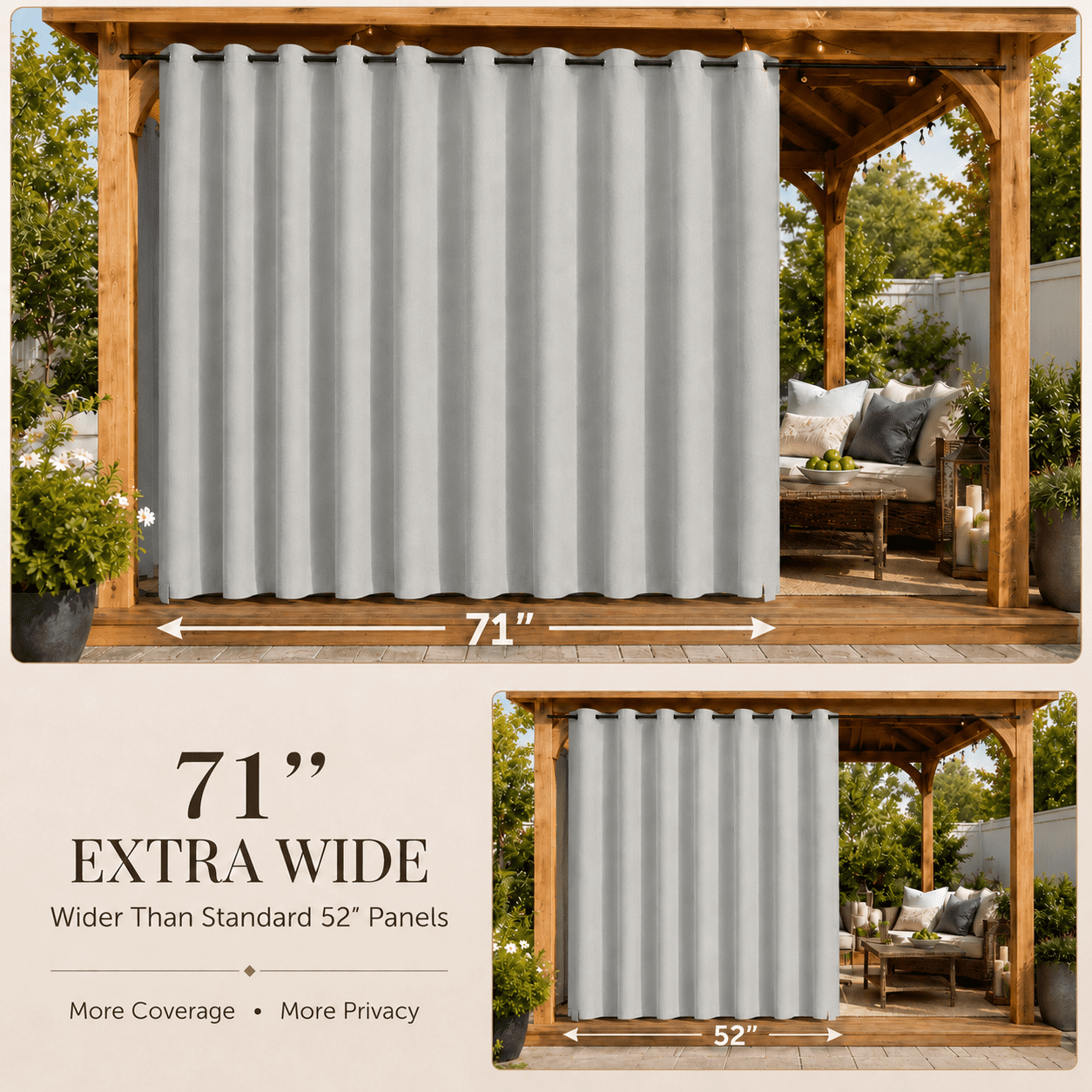 Lapalife Outdoor Curtains for Patio Waterproof 71 x 84 in Windproof Grommet & Back Tab Thermal Insulated Keep Privacy for Yard Porch, 1 Panel
