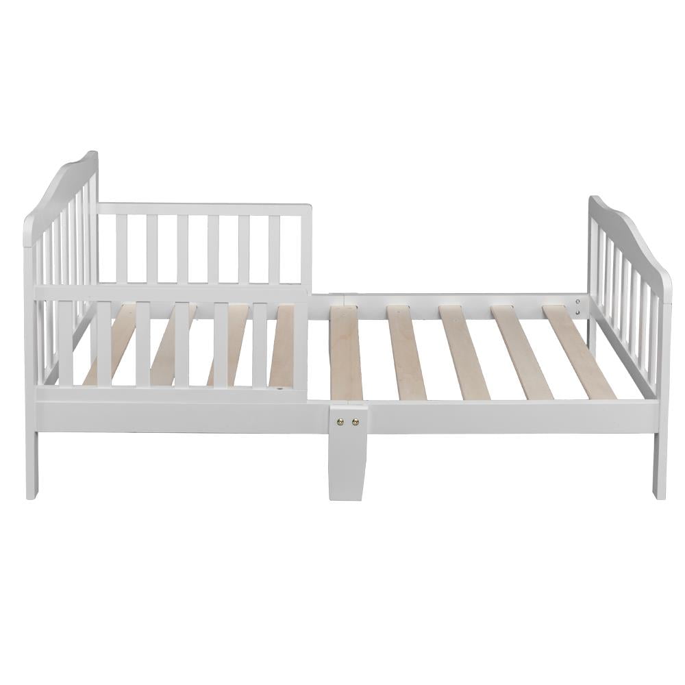 Zimtown Toddler Bed, Wood Kids Bedframe Children Classic Sleeping Bedroom Furniture w/Safety Rail Fence (White)