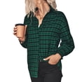 thumbnail image 1 of Camisa a cuadros para mujer, cuello vuelto, manga larga abombada, estampado, camisa de corte informal para mujer, 1 of 7