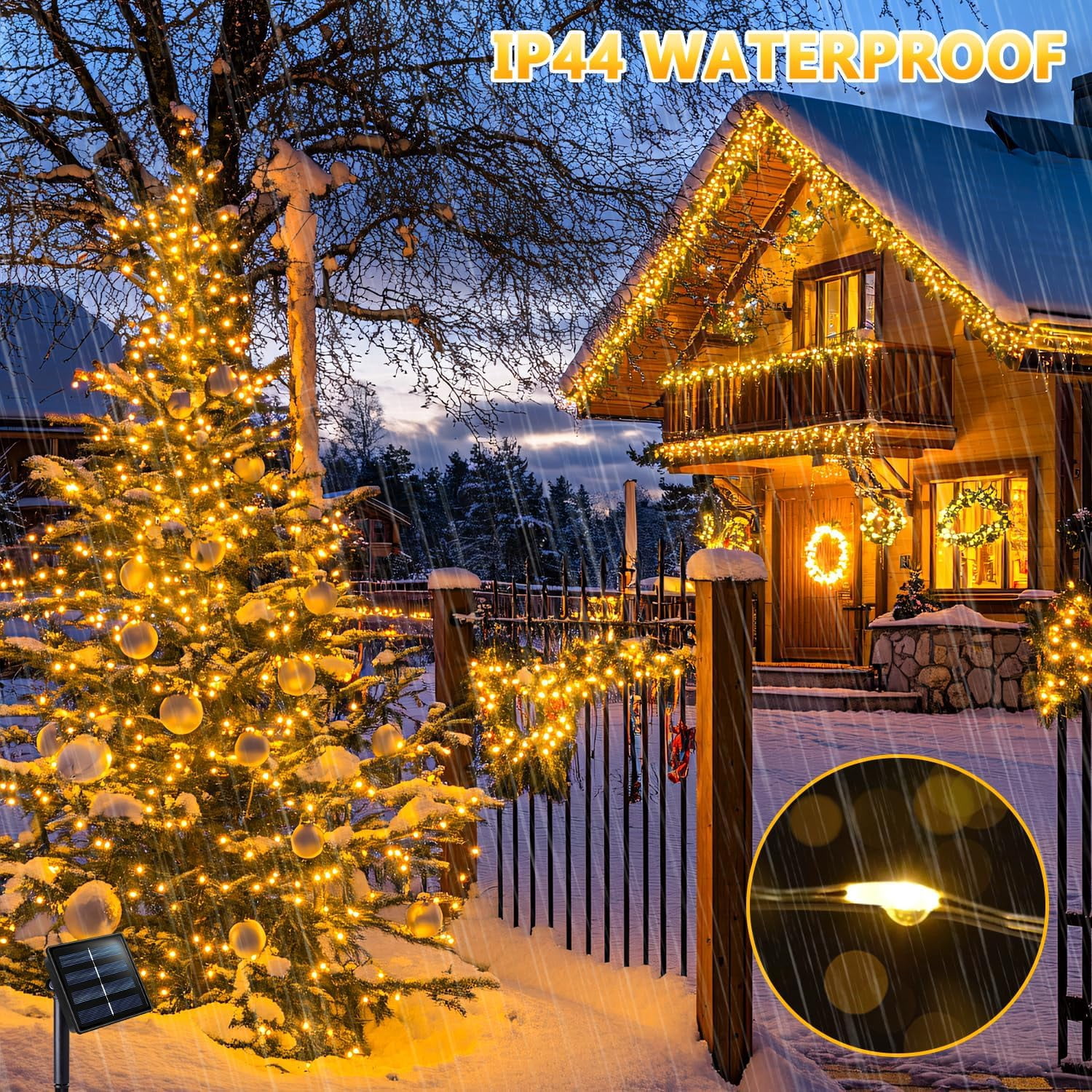 JMEXSUSS 2 Pack 100 LED Solar String Lights Outdoor Waterproof, Each 33FT Solar Christmas Lights 8 Modes, Copper Wire Solar Fairy Lights for Garden Outside Patio Tree Yard Decorations (Warm White)