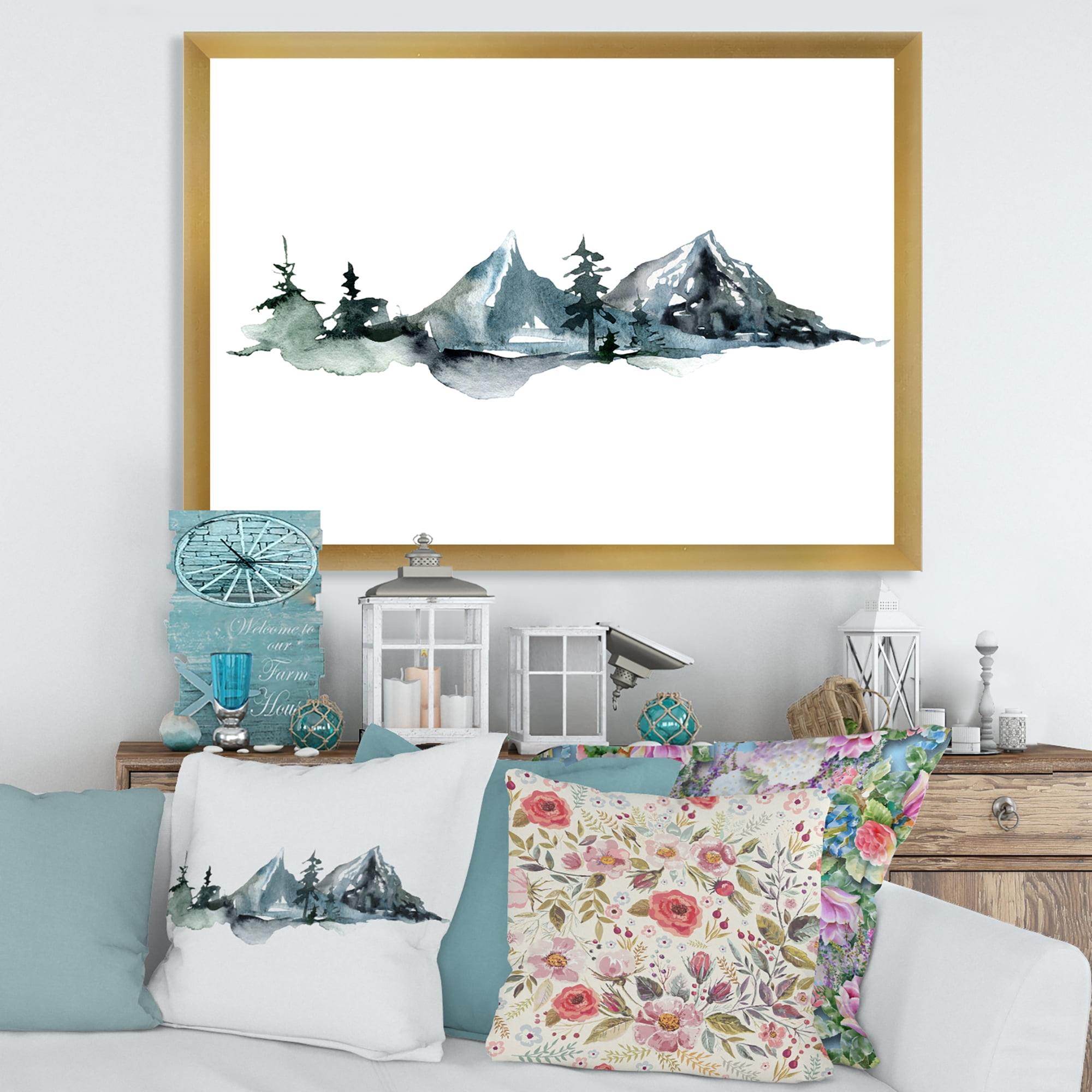 Designart 'Minimalistic Fir Forest and Winter Mountains III' Modern Framed Art Print
