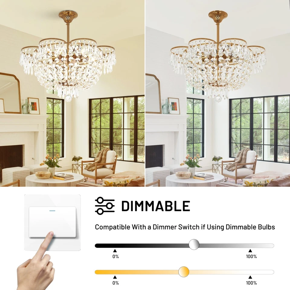 LUOLAX 23.6" Luxury Crystal Chandelier 6-Light Ceiling Fixtures Pendant Lamp Lighting