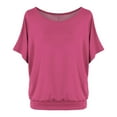 thumbnail image 3 of nochalofo Pink Boat Neck Leisure T Shirts for Women, Batwing Sleeve Oversized T Shirt Loose Crew Top, 3 of 6