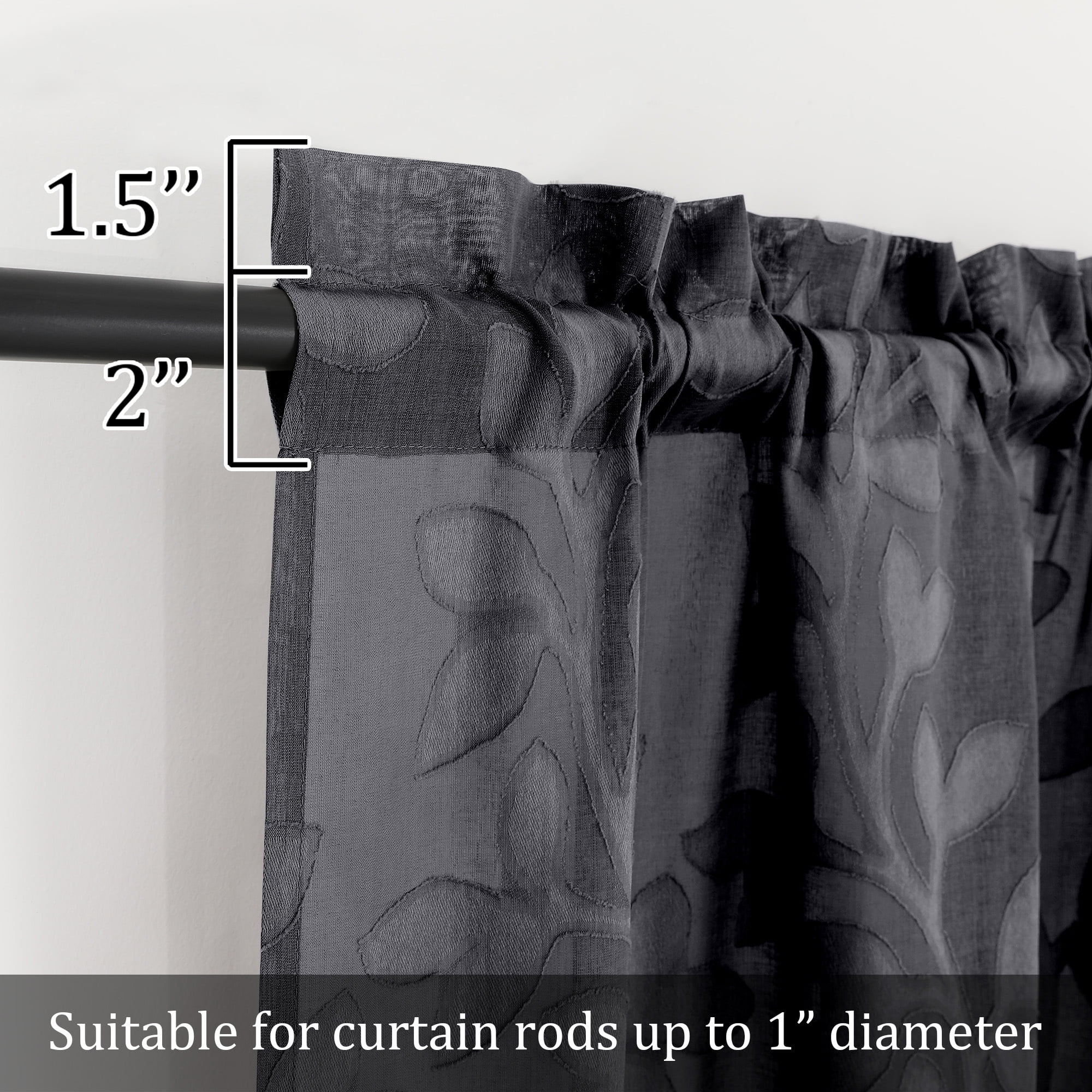 OVZME Darla Sheer Black Curtains 63 Inch Length 2 Panels Set, Light Filtering Breathable Textured Jacquard Curtains, Window Curtains for Living Room with Rod Pocket, Each 42Wx63L Inch