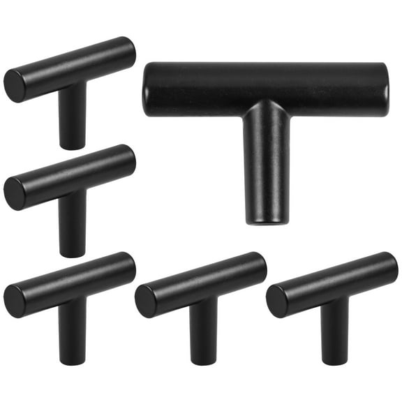 6Pcs Matte Black T Knobs Single Hole Pull Handles for Cabinets and Drawers