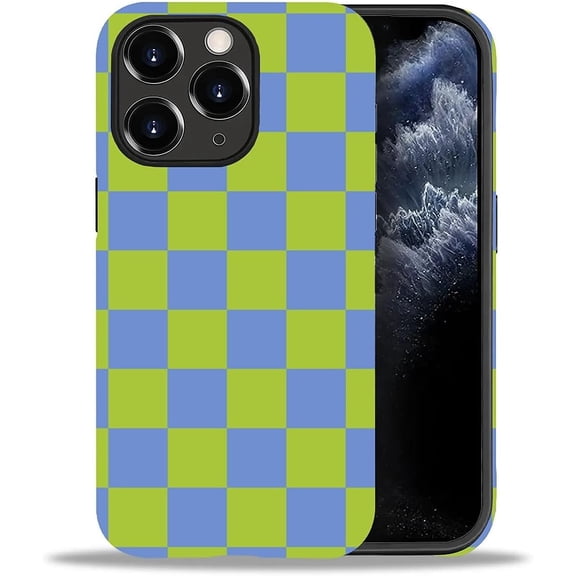 Compatible with iPhone 11 Pro Case, Checkerboard-Green Blue 2 in 1 Heavy Duty Shockproof Rugged Hard PC Soft Silicone Protective Cover
