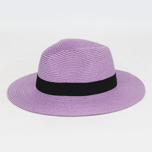 Foldable Wide Brim Raffia Panama Sun Hat with Square Buckle, Breathable Outdoor UV Protection Beach Fedora for Summer