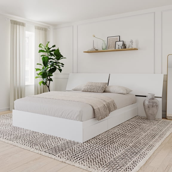 Nexera Storage Bed with Headboard, White