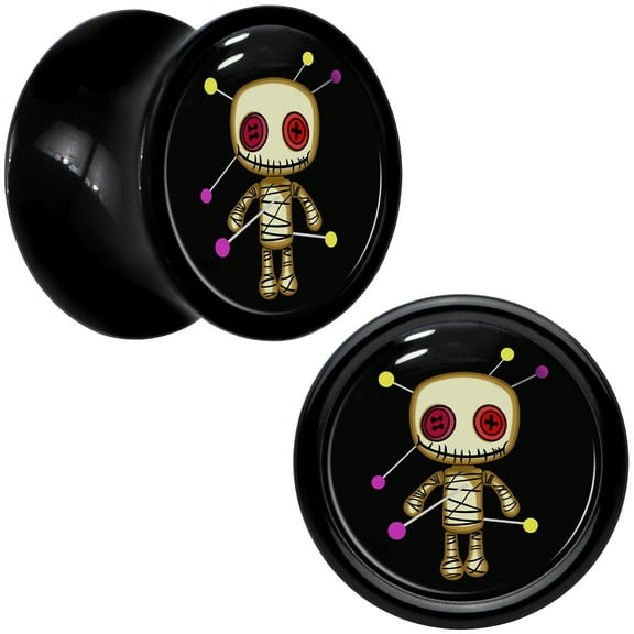 Body Candy 0g 2PC Black Acrylic Voodoo Doll Saddle Plugs Double Flare Plug Ear Plug Gauges 8mm