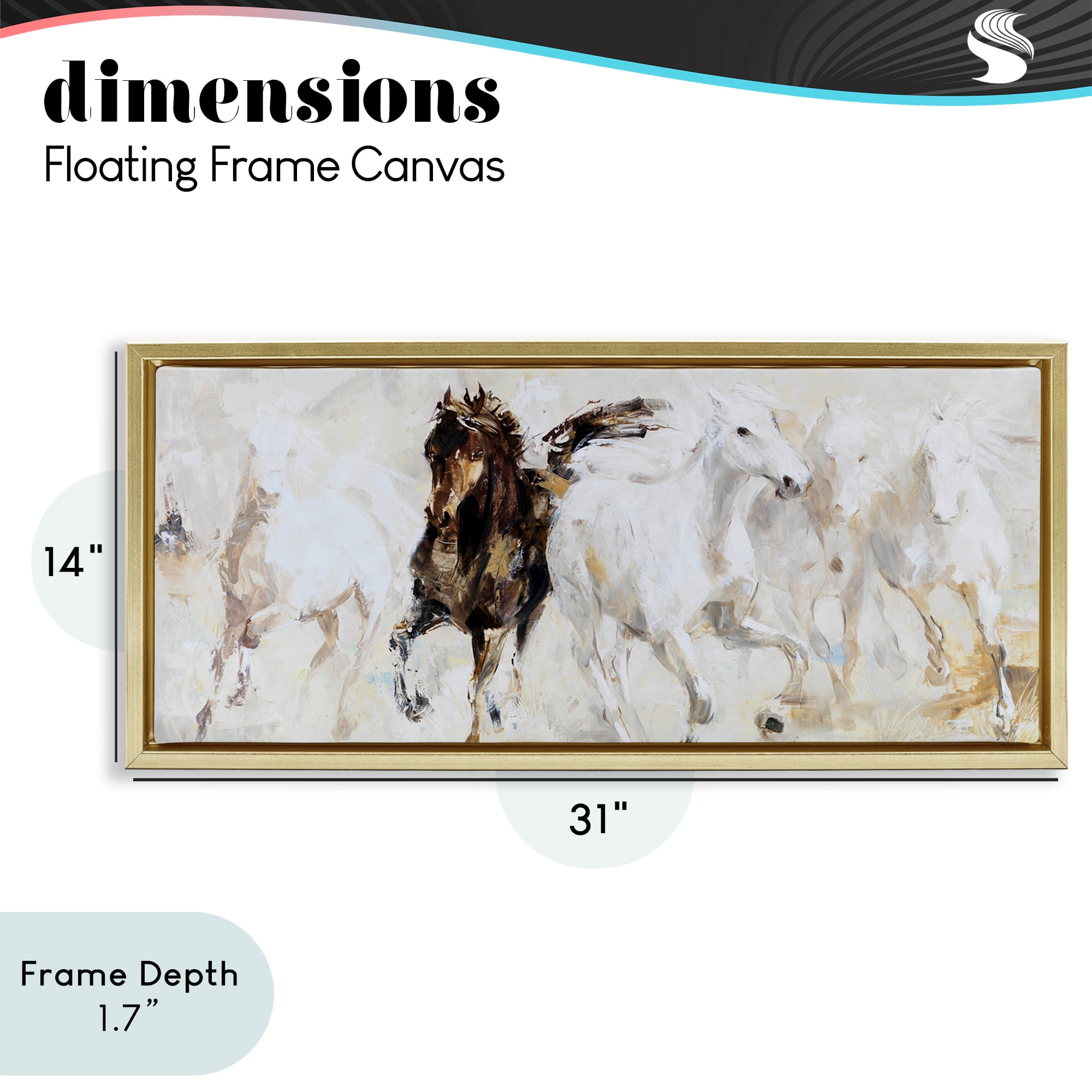 Stupell Industries Dancing Horses Abstract Scene Gold Framed Floater Canvas Wall Art, design by Lorenzo Collective