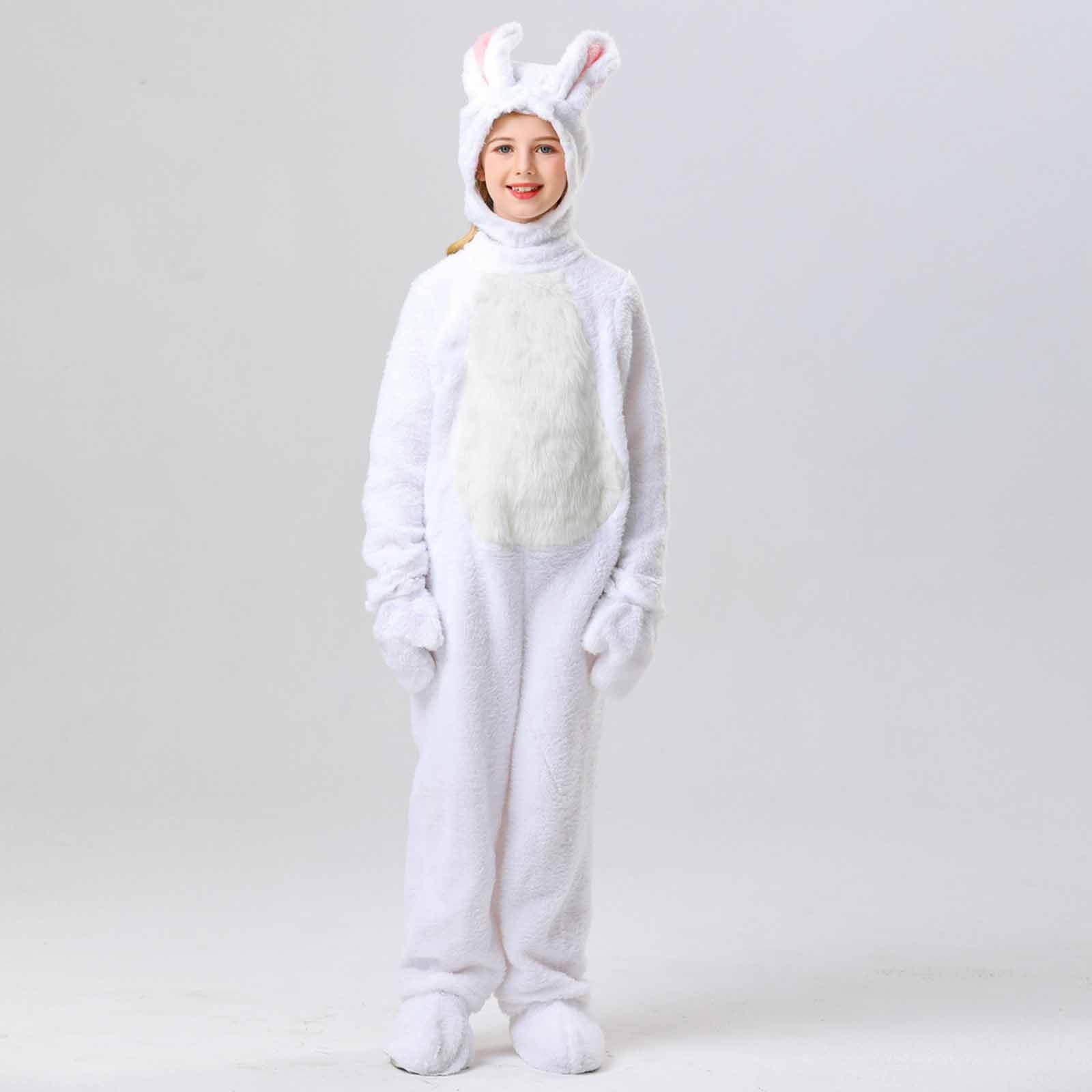 APEXFWDT Kids Onesie Costume for Boys Girls Halloween Rabbit Cosplay One Piece Flannel Hooded Kids Costume Bunny Outfits
