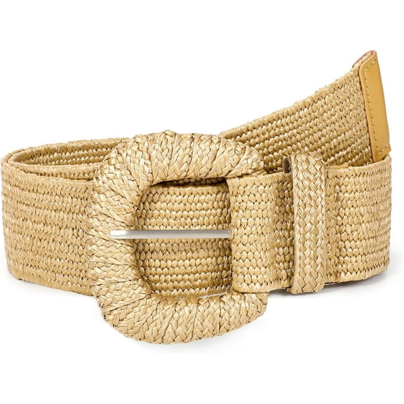 Straw Woven Elastic Belt for Women Stretchy Belts for Dress Fashion Boho Belt Rattan Waist Belt Raffia Ladies Belt