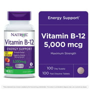 Natrol Vitamin B-12 5,000mcg, Maximum Strength, Strawberry Fast Dissolve Tablets, 100ct