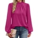 thumbnail image 3 of Camisas de Larga para Mujer, Blusas de Cuello Alto con Pliegues Delanteros, Ropa Informal Elegante para Otoño. Rosa Roja L, 3 of 5
