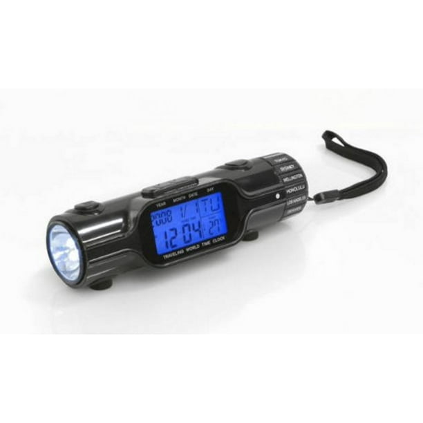 World Time Travel Alarm Clock Digital LCD Backlit Screen LED Flashlight