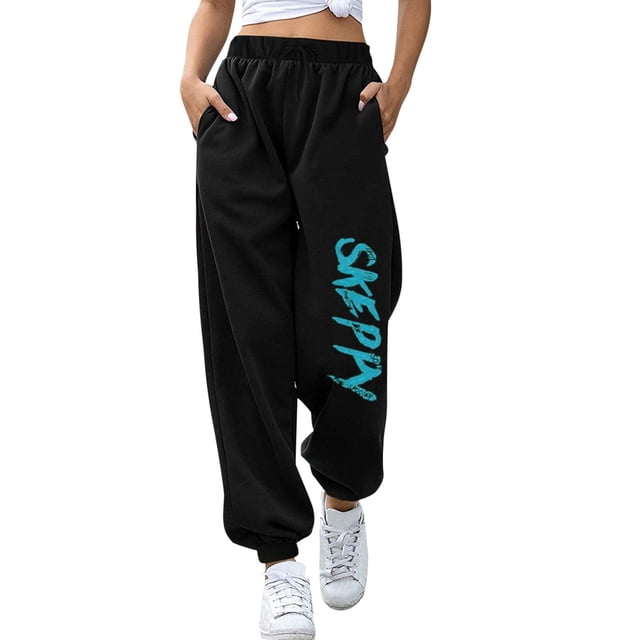 Pantalones de chándal con estampado sólido para mujer, pantalones de entrenamiento de cintura alta, pantalones de pierna ancha, pantalones de bolsillo, pantalones deportivos atléticos para correr Fridja alkflakhf32534