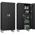 thumbnail image 7 of SUNCROWN Metal Storage Cabinet with Wheels,72” Black Garage Storage Cabinet with Pegboards and Wheels, Rolling Tool Cabinet with Locking Doors and Shelves for Home,Basement, Kitchen Pantry,Warehouse, 7 of 7