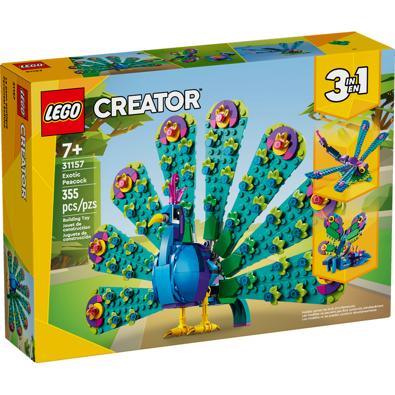 LEGO Creator 3 in 1 Exotic Peacock Toy, Transforms from Peacock to  Dragonfly to Butterfly Toy, Play-and-Display Gift Idea for Boys and Girls  Ages 7