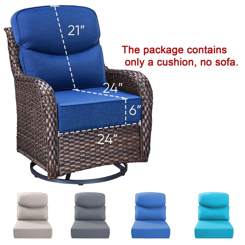 Outdoor Rattan Chair Cushions, Waterproof Patio Chair Replacement Cushions, 6in Thick Seat Back Cushion for Deck Yard and Poolside（Blue 2pc）