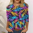 thumbnail image 2 of YDLCAFD Racerback Tank Tops for Women Women Suitable Tops Round Neck Three Quarter Sleeve Comfortable Floral Print Blouse T Shirts Country Shirts for Women Gym Tops for Women, 2 of 4