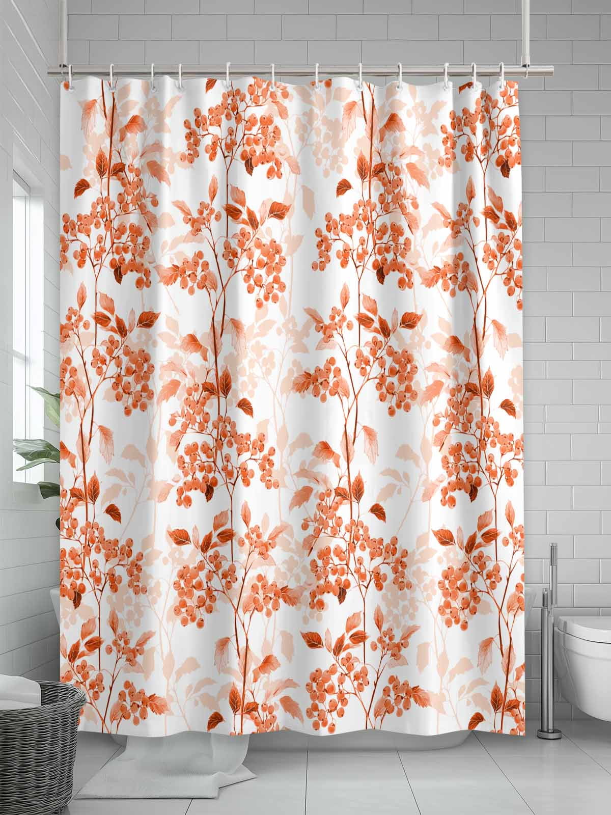 Boanket Polyester Fabric Burnt Orange Botanical Shower Curtain, Vintage Nature Flower Waterproof Bathtub Curtain Bathroom Decor Set with Hooks 60 x 72 Inches,