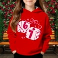 thumbnail image 1 of Vêtements à Thème de la Saint-Valentin 67 Filles Chandail Décontracté à Capuche Imprimé Saint-Valentin Col Rond Chandail en Molleton Mode Jeunesse Vêtements pour Enfants(Rouge-140)#5630, 1 of 3