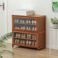 thumbnail image 4 of MoNiBloom Bamboo/Acrylic 5 Tiers 16 Pairs Storage Shoes Rack with Door, Brown, for Entryway, 4 of 11